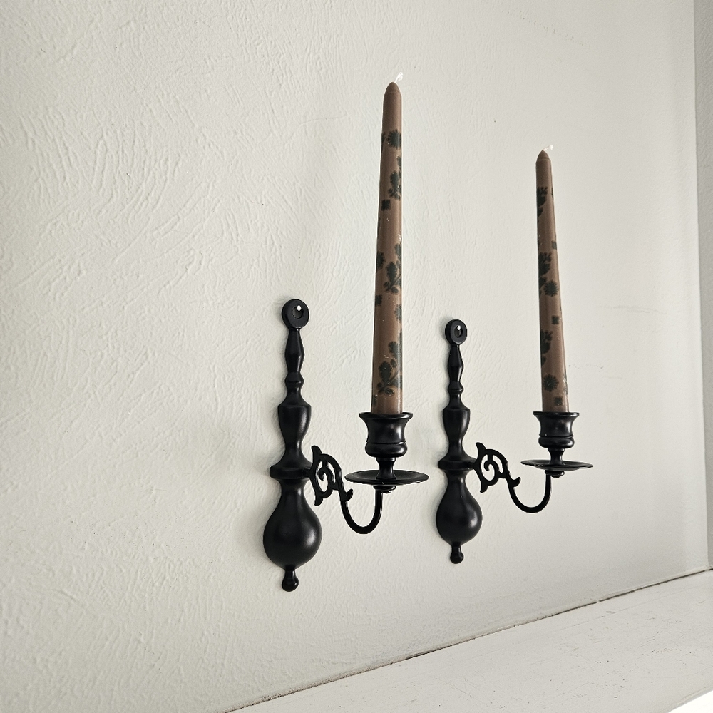 Antique Ebonized Wilton Brass Victorian Style Ornate Candle Wall Sconce - Picture 7 of 7